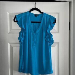 Express Women's Bright Blue Ruffle Sleeve Top